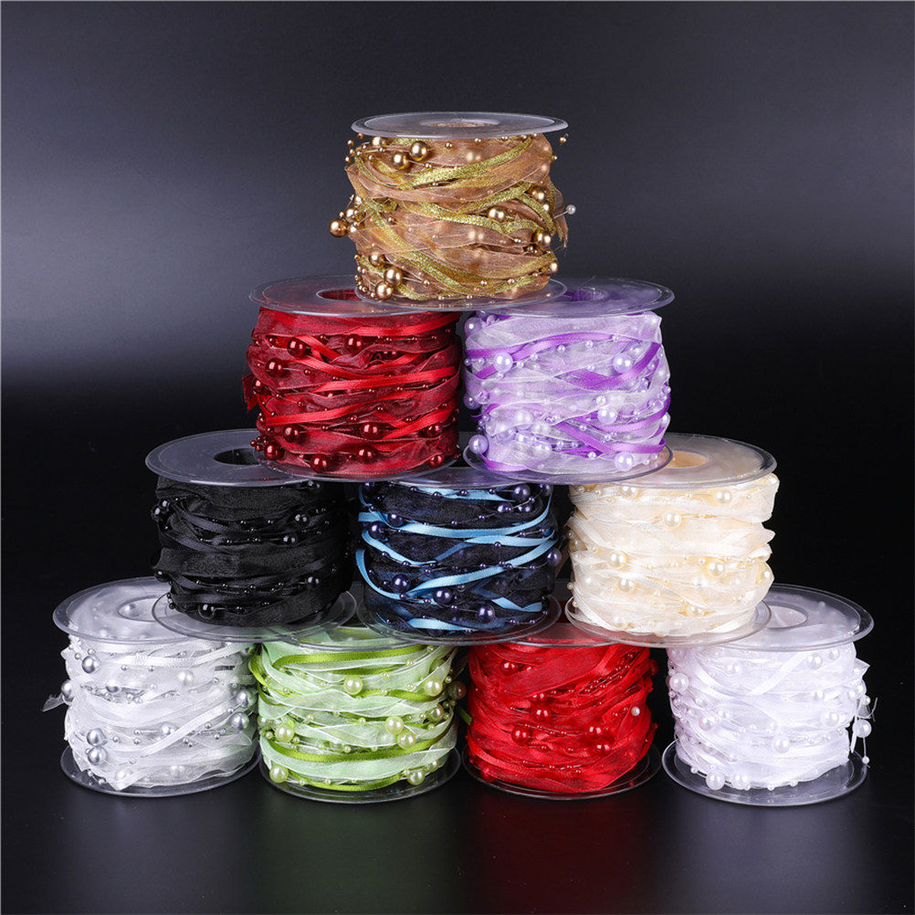 Home Textiles Premium - ริบบิ้นลูกปัดโพลีเอสเตอร์คุณภาพพรีเมียม 1 ม้วน สำหรับตกแต่งช่อดอกไม้งานแต่งงาน งานปาร์ตี้คริสต์มาส งานฝีมือ