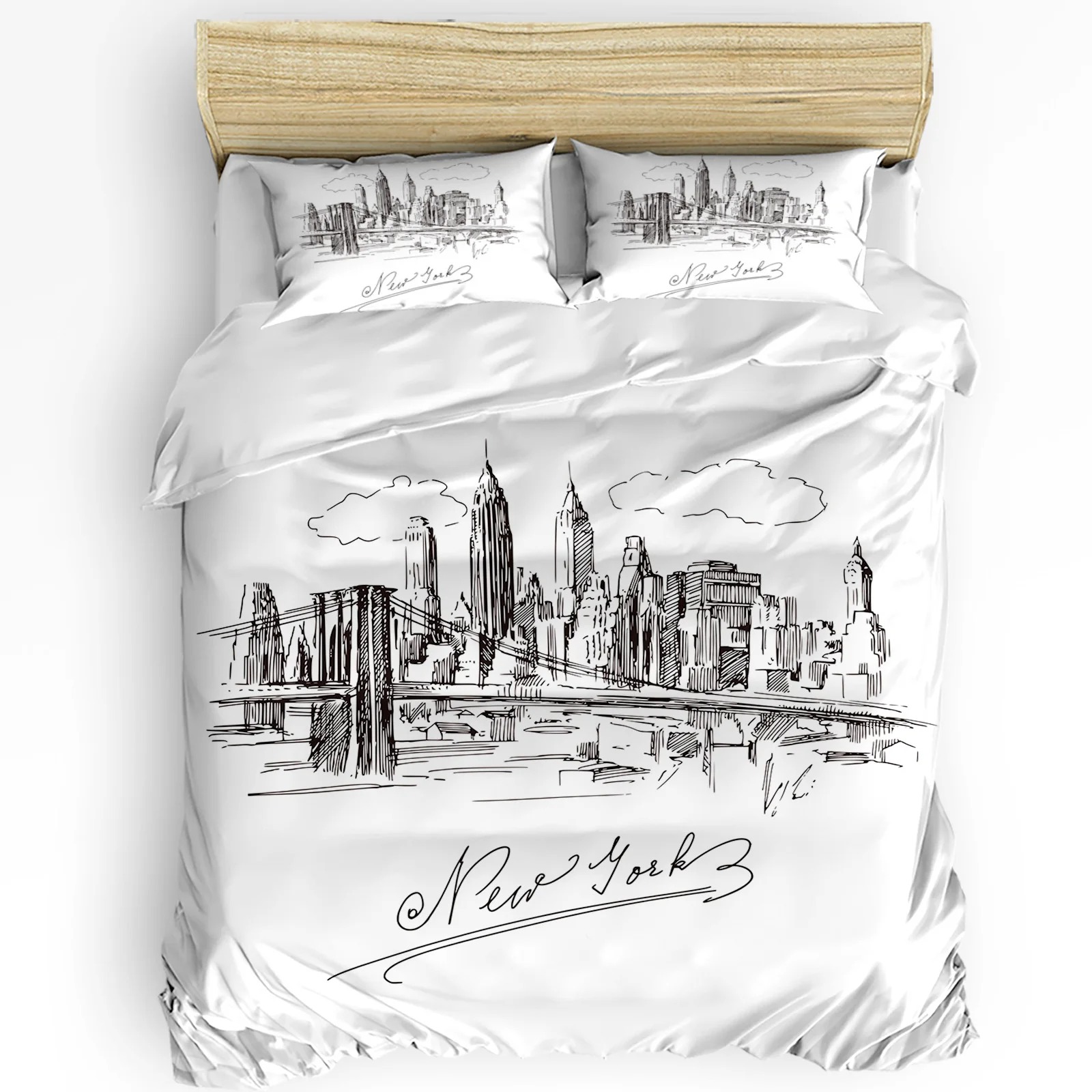 Home Textiles New York - ชุดเครื่องนอนลาย New York Sketch City สำหรับเตียงคู่