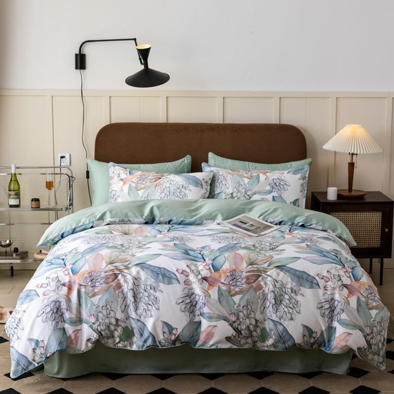 Home Textiles Premium - ผ้าฝ้ายอียิปต์100% Vibrant Tropical Leaves ดอกไม้ชุดผ้านวม Ultra