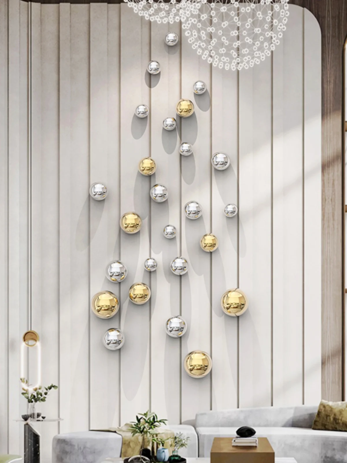 Xt Home Textiles - เลียนแบบสแตนเลสตกแต่งทรงกลมทรงกลม hiasan dinding kamar นั่งเล่นอุปกรณ์ตกแต่งบ้านร้านอาหารโรงแรมแขวนผนัง