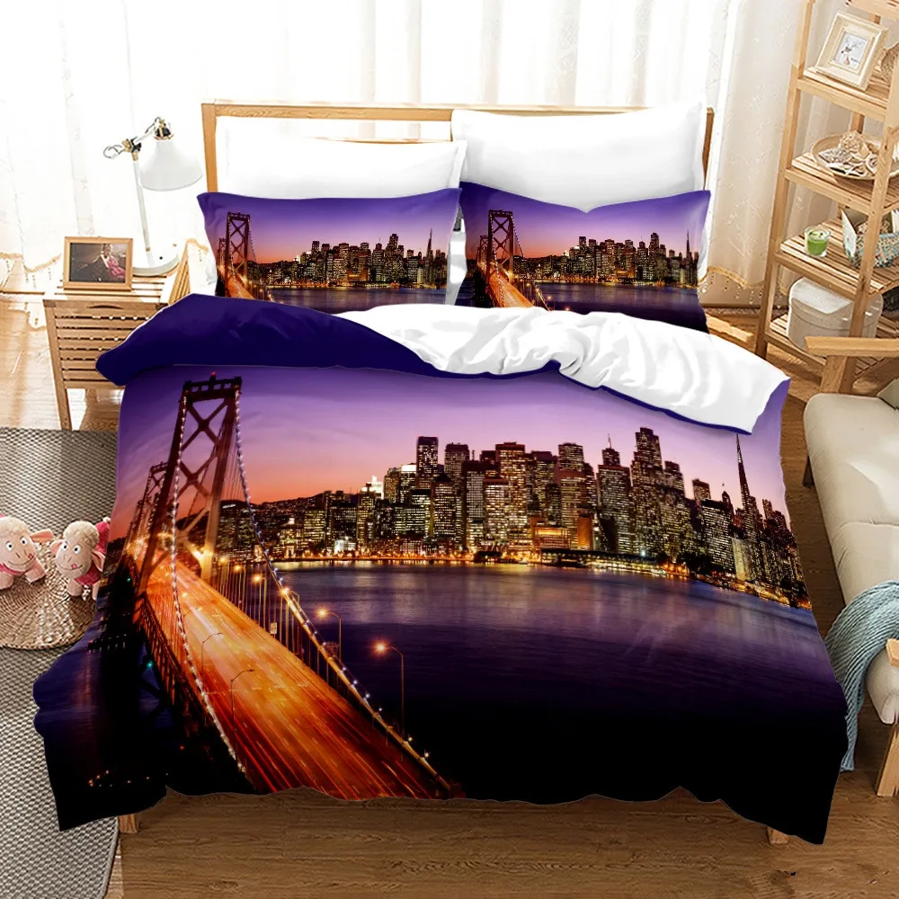 Home Textiles New York - ชุดเครื่องนอนลายวิวกลางคืนเมืองนิวยอร์ก ขนาดควีนไซส์/คิงไซส์ ผ้าห่มนวม/ปลอกผ้านวม ปลอกหมอน ชุดผ้าปูที่นอนเนื้อนุ่ม สำหรับใช้ในบ้าน