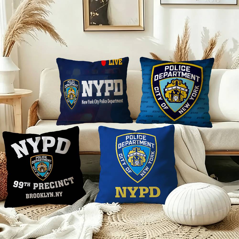 Home Textiles New York - หน่วยงานตำรวจเมืองนิวยอร์ก NYPD หมอนตกแต่งบ้านพร้อมข้อความรูปภาพส่วนตัว ของขวัญสำหรับใช้ในบ้าน 45x45 ซม.