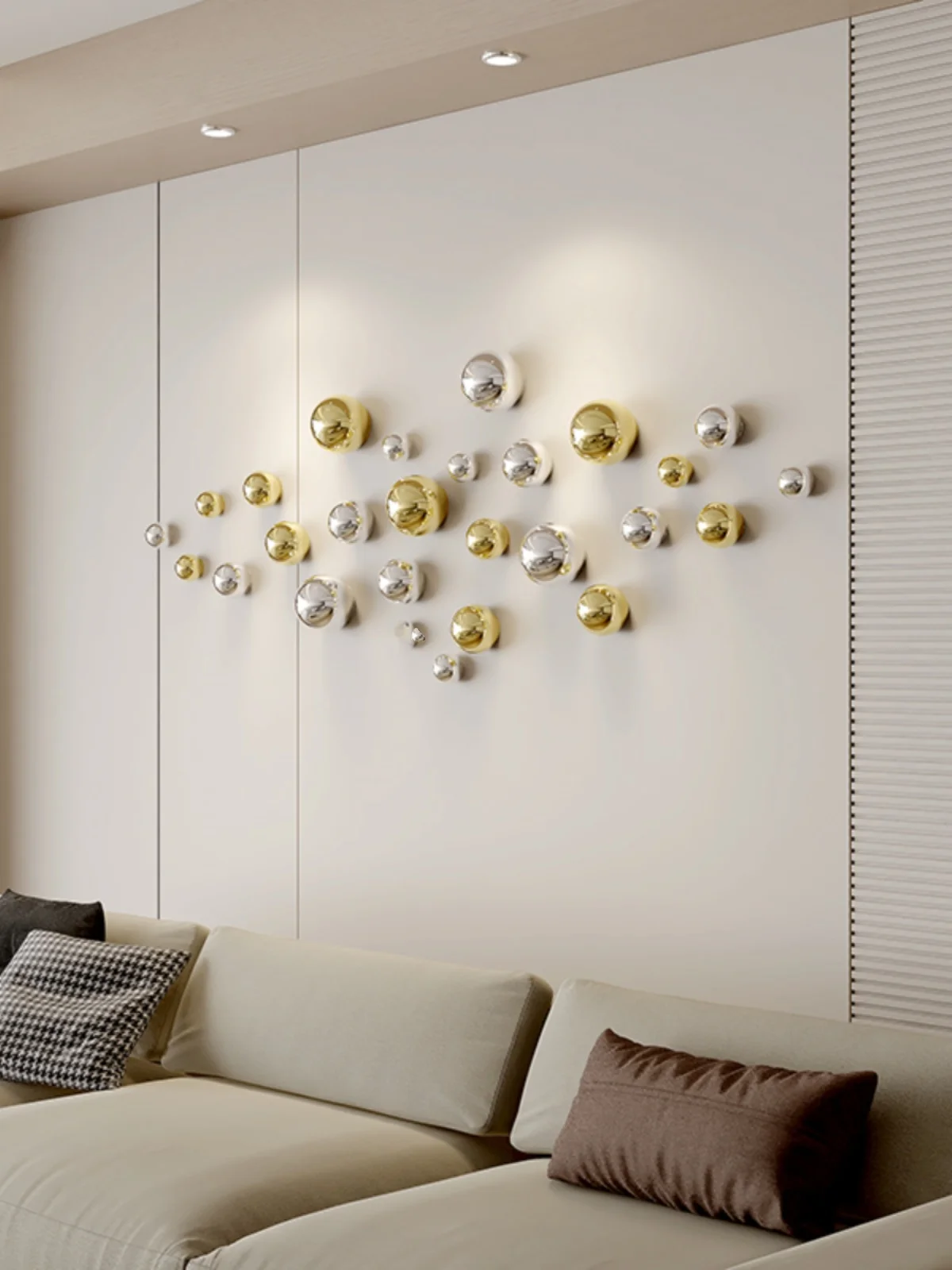 Xt Home Textiles - ตกแต่งผนังเลียนแบบสแตนเลสลูกบอลตกแต่งห้องนั่งเล่นเครื่องใช้ในบ้านโรงแรมร้านอาหารแขวนผนังตกแต่งทรงกลมศิลปะ