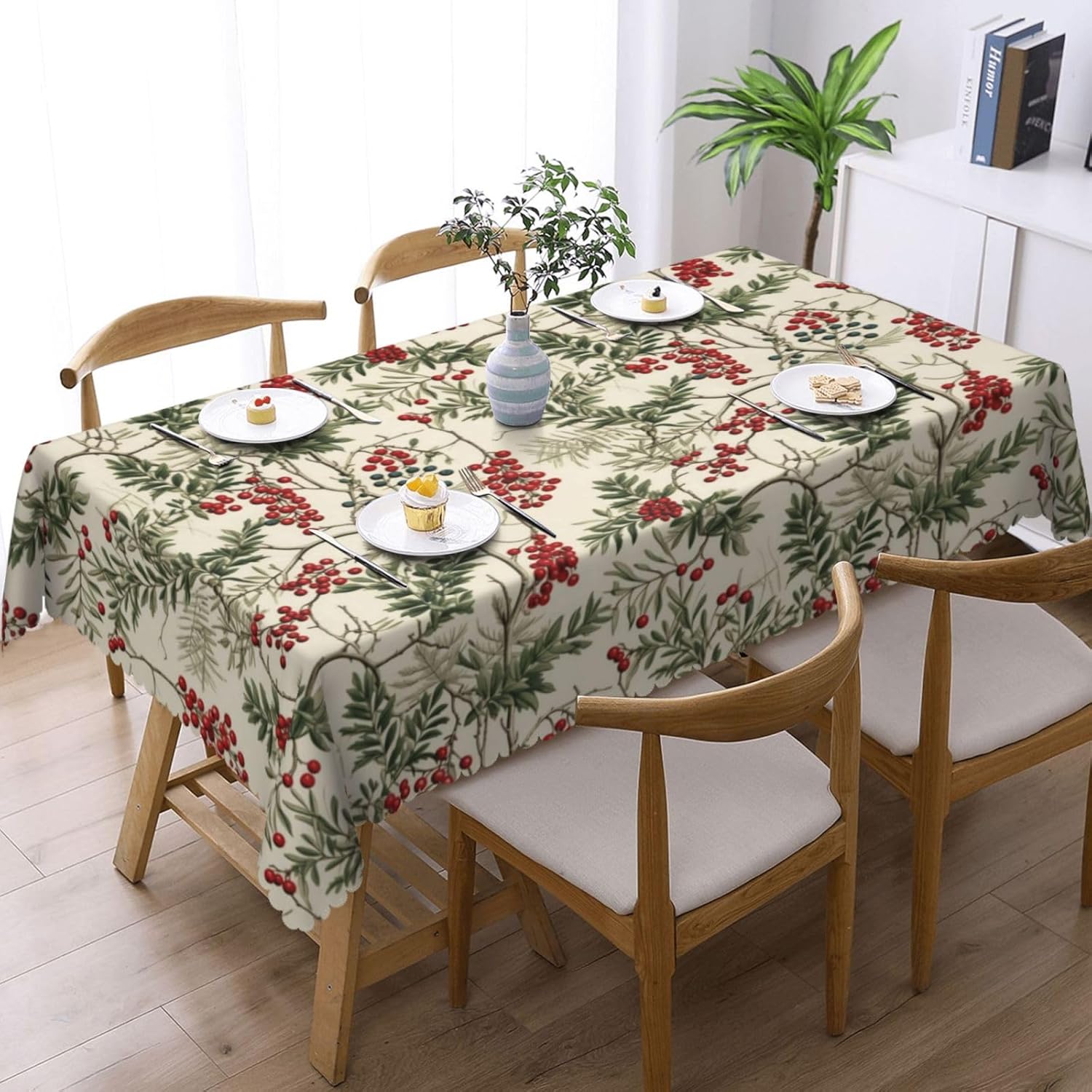 ผ้าปูโต๊ะคริสต์มาสลายฮอลลี่เบอ - Home Textiles Premium บทวิจารณ์และราคา