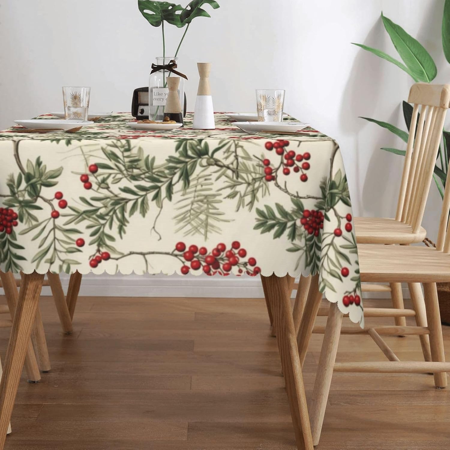 ผ้าปูโต๊ะคริสต์มาสลายฮอลลี่เบอ - Home Textiles Premium บทวิจารณ์และราคา